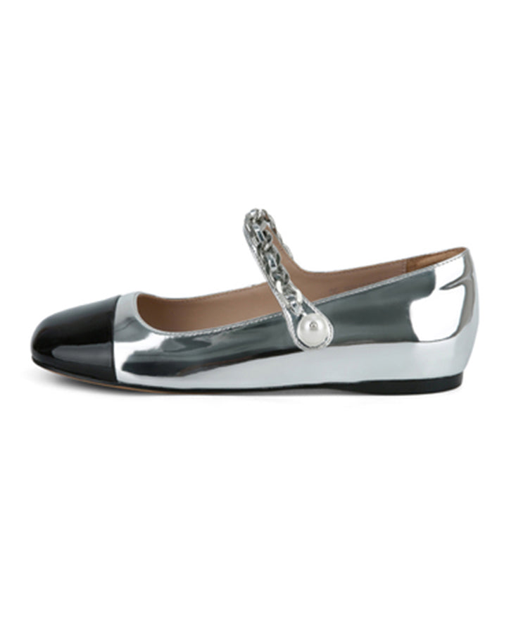 Beautiful Splicing Flat Feet Shoes Silver Faux Leather Buckle Strap