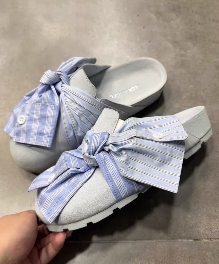 Japanese Blue Bow Platform Slide Sandals