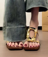 French Style Gold Wedge Heel Slide Sandals