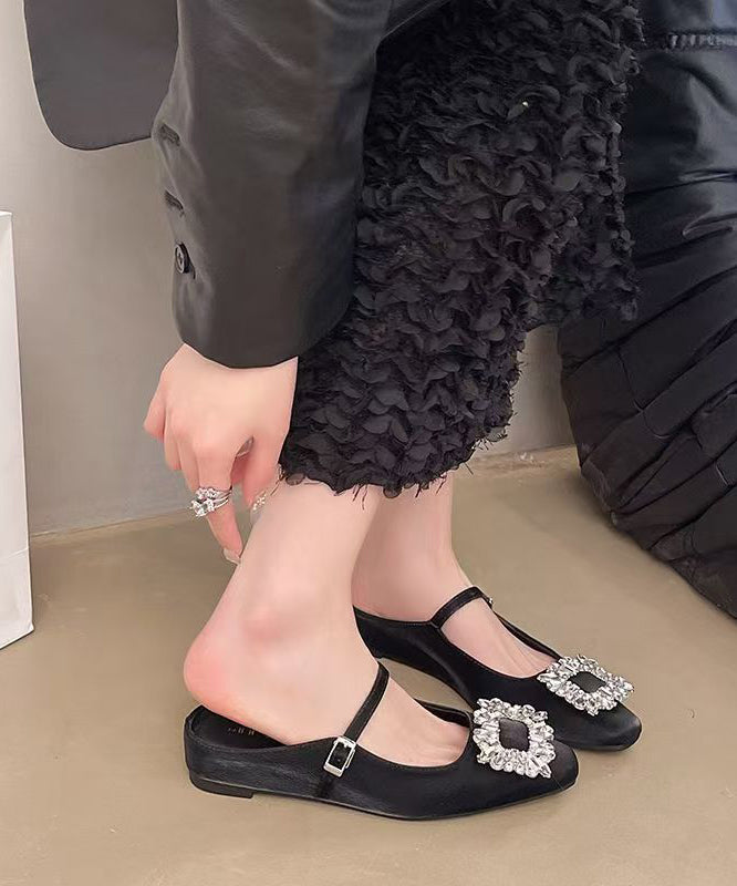 French Zircon Splicing Silver Faux Leather Slide Sandals