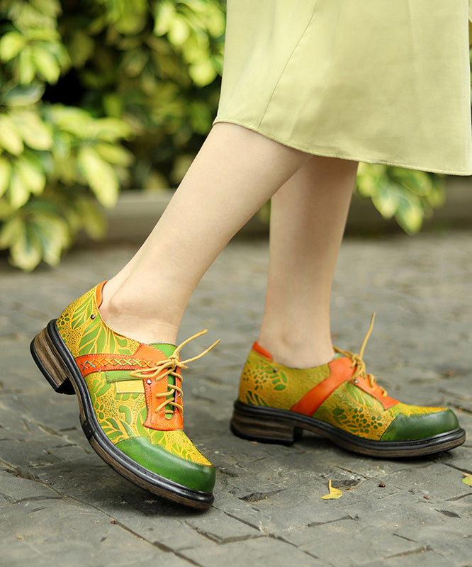 Ethnic Style Retro Colorblock Embossed Lace Up Single Shoe