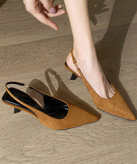 Brown Sandals High Heel Suede Stylish Splicing Pointed Toe