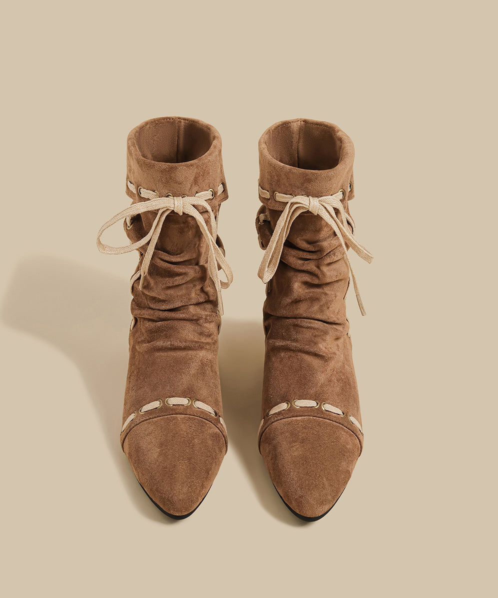 Splicing Wedge Boots Pink Suede Fuzzy Wool Lined