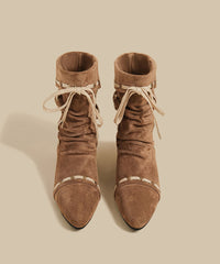 Fashion Splicing Wedge Boots Pink Suede Fuzzy Wool Lined