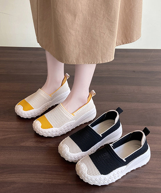 Comfy Splicing Platform Flat Shoes For Women Beige Yellow Breathable Mesh