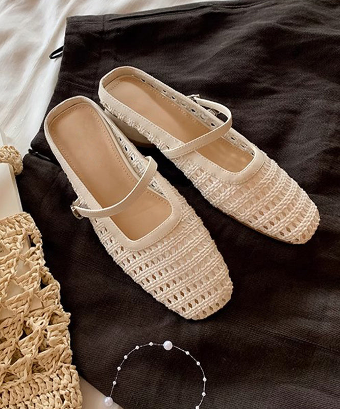 Splicing Chunky Yellow Faux Leather Hollow Out Slide Sandals