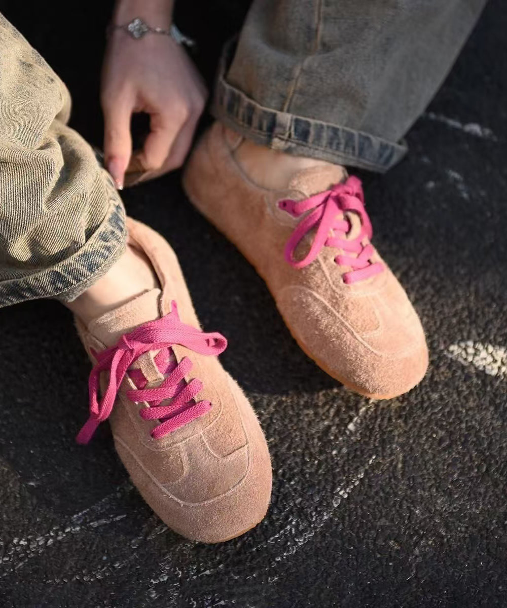 Splicing Flat Feet Shoes Green Suede Lace Up