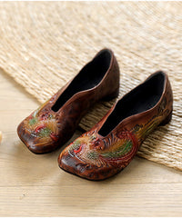 Vintage Embossed Flat Shoes For Grey Cowhide Leather