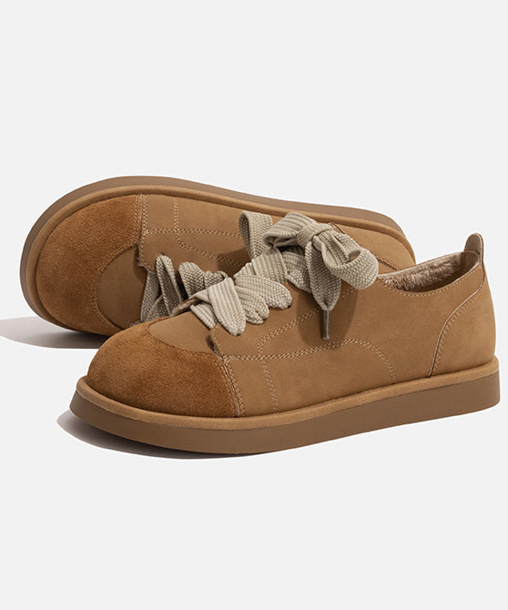 Comfortable Camel Lace Up Flats Shoes