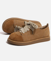 Comfortable Camel Lace Up Flats Shoes