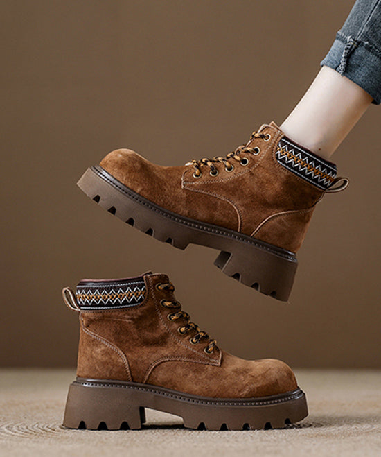 Red Platform Suede Fine Splicing Ankle Boots Lace Up