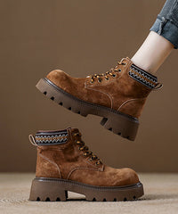 Red Platform Suede Fine Splicing Ankle Boots Lace Up