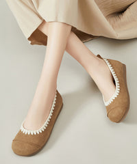 Women Comfy Splicing Flat Shoes Yellow Suede