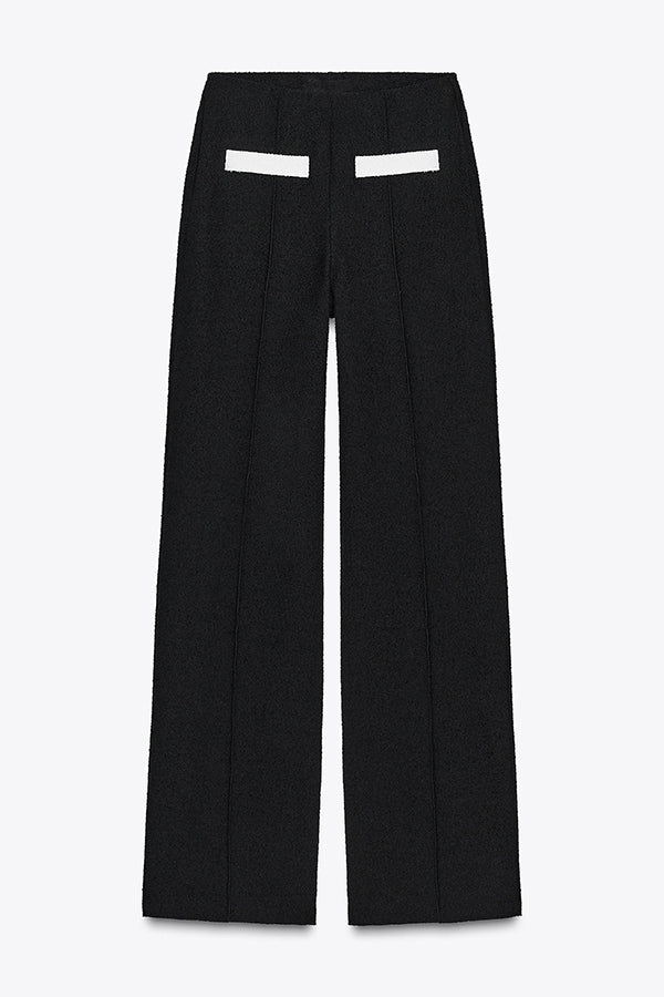 Contrast Color Stretch High Waist Casual Straight Pants