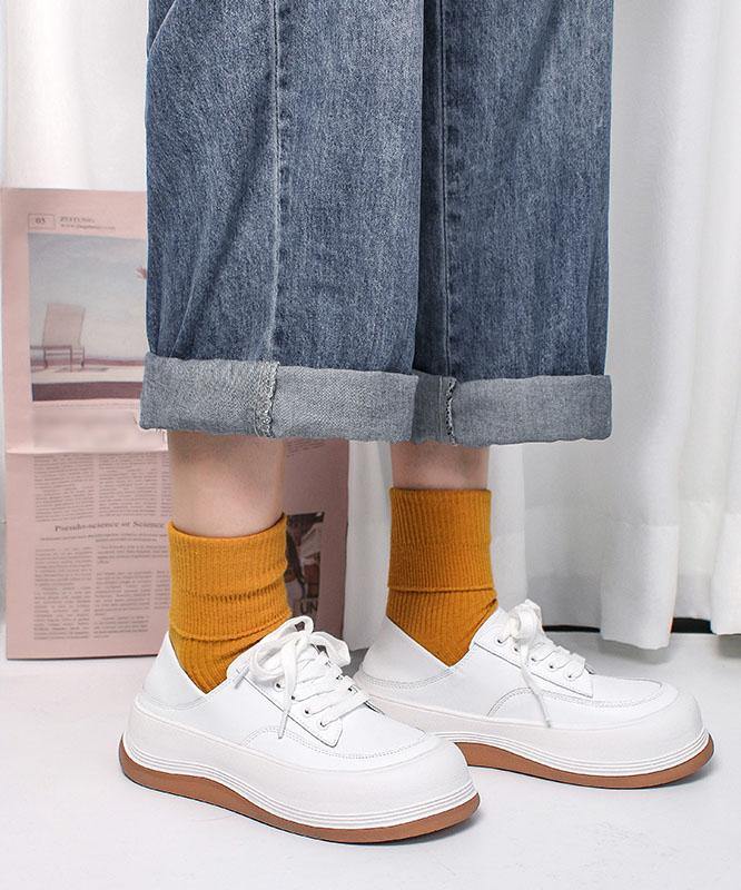 White Flat Shoes Faux Leather Casual Cross Strap Flat Feet Shoes