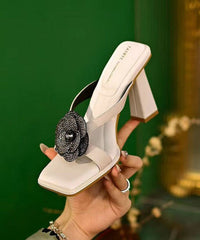 Stylish Black Chunky Heel Slide Sandals Peep Toe