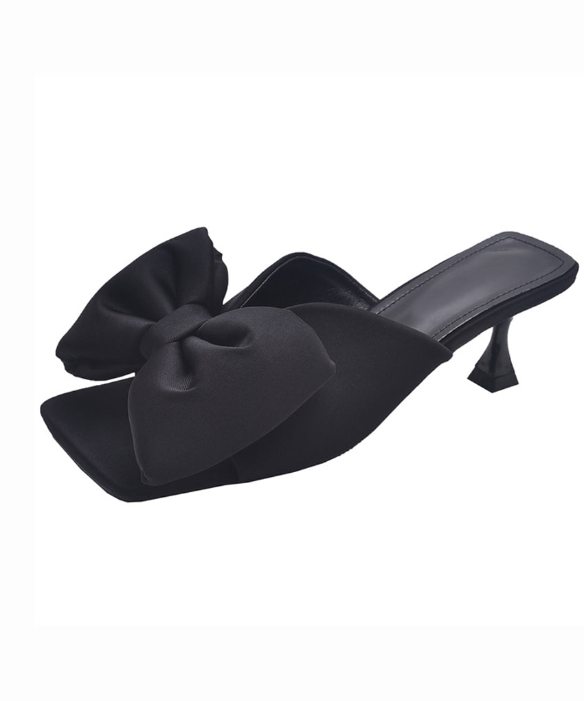 Black High Heel Bow Splicing Slide Sandals