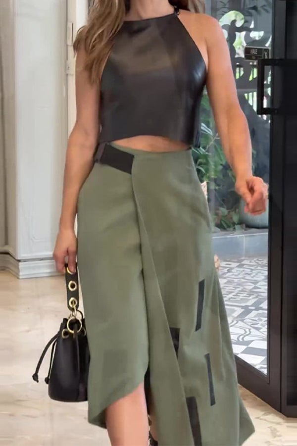 Cropped Sleeveless Top and Pockets Irregular Hem Skirt Set