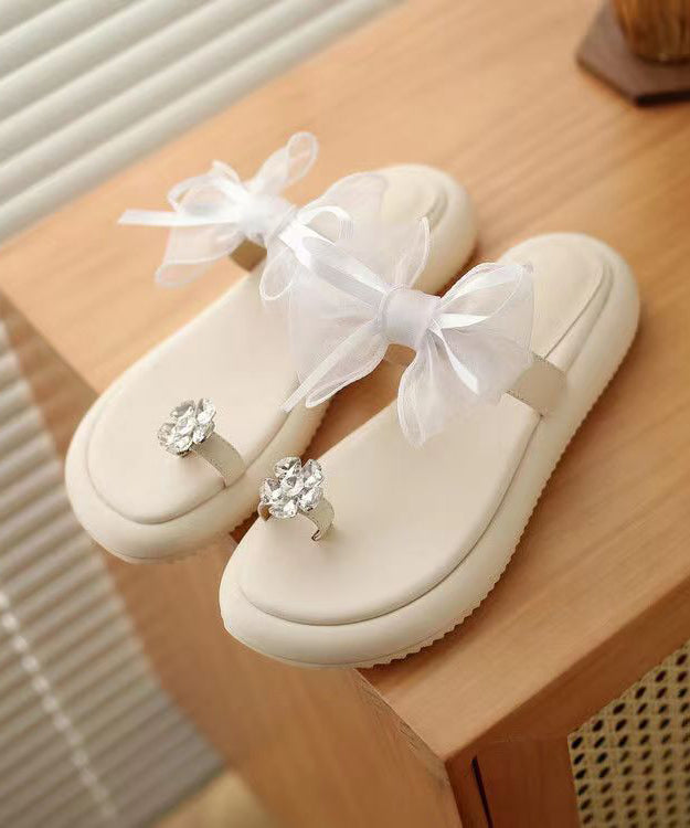Stylish White Bow Splicing Platform Slide Sandals
