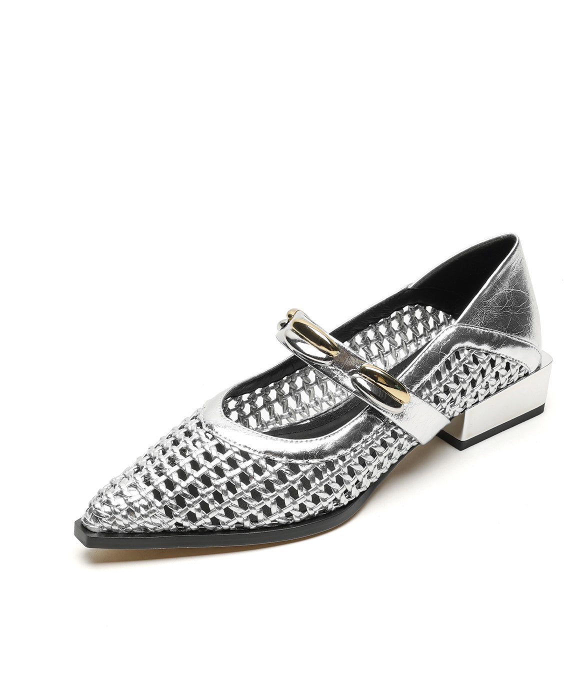 Stylish Splicing Flat Shoes Silver Cowhide Leather Hollow Out