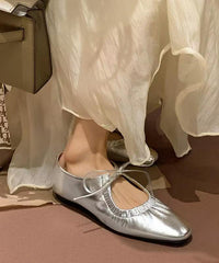 Gold Lace Up Faux Leather Splicing Flat Shoes Women