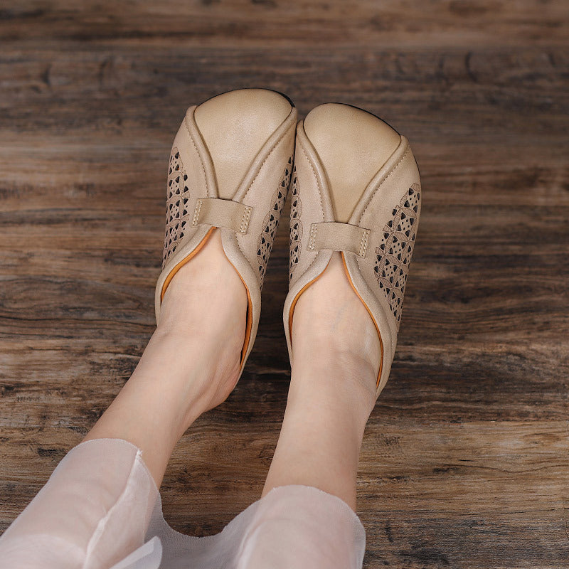 Hollow Leather Casual Slippers
