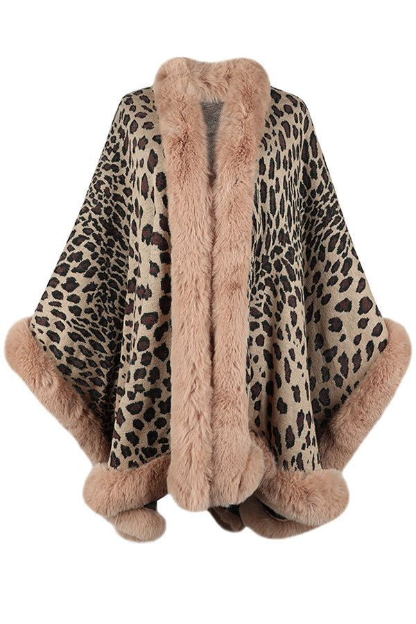 Leopard Print Raw Edge Shawl Cape Cardigan