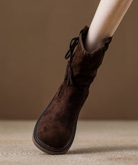 Khaki Suede Tassel Splicing Wrinkled Boots