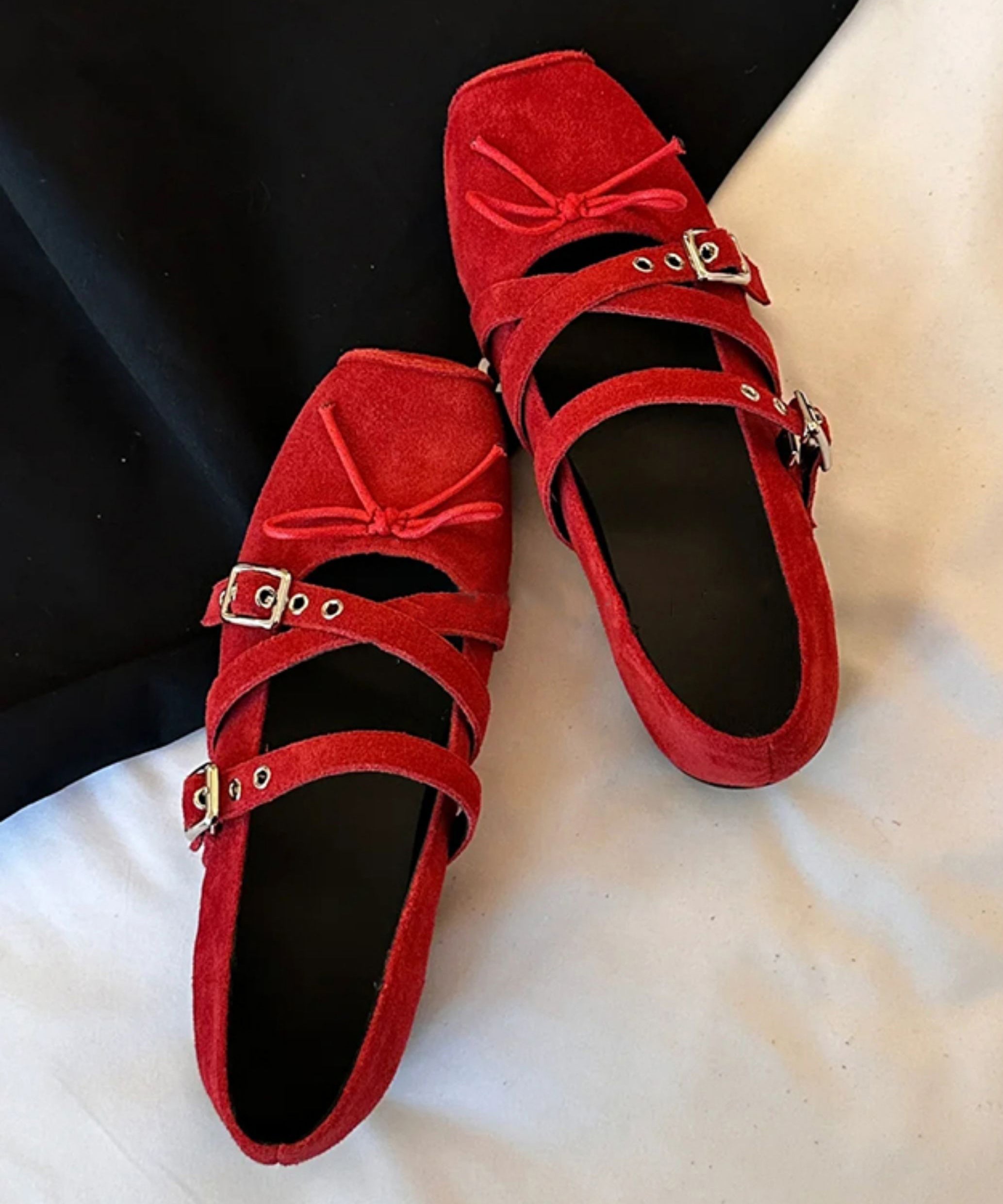 Casual Comfy Cross Strap Bow Splicing Wedge Heel Shoes Red Suede