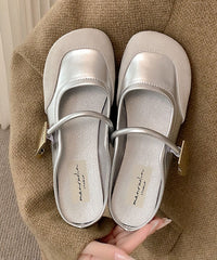 Beige Buckle Strap Splicing Slide Sandals