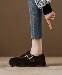 Splicing Platform Flat Shoes Red Suede Fuzzy Wool Lined