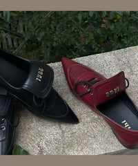 Black Faux Leather Chic Splicing Lace Up Pointed Toe Shoes