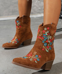 White Embossed Boots Suede Pointed Toe Ankle Boots