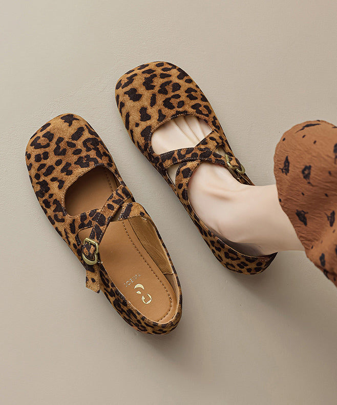 Leopard Cross Strap Splicing Stylish Suede Flats