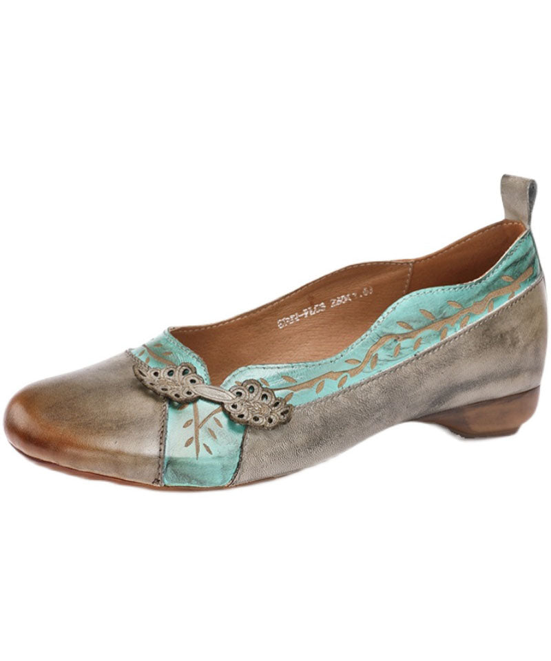 Grey Print Cowhide Leather Flat Shoes For Splicing Flats