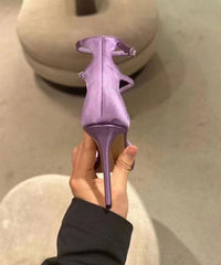 Purple Splicing Satin Stiletto Sandals Peep Toe