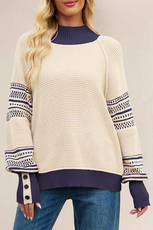 Color-blocked Loose Long-sleeved Knit Sweater