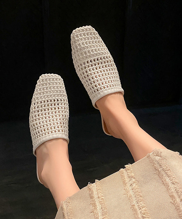 White Faux Leather Boutique Hollow Out Weave Slide Sandals