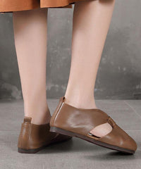 Chocolate Beautiful Hollow Out Flat Feet Shoes Cowhide Leather