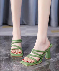 Green Peep Toe Sandals High Heel Faux Leather