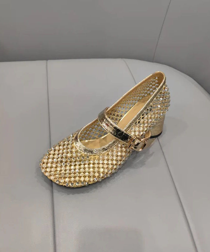 Splicing Chunky Shoes Black Breathable Mesh Zircon