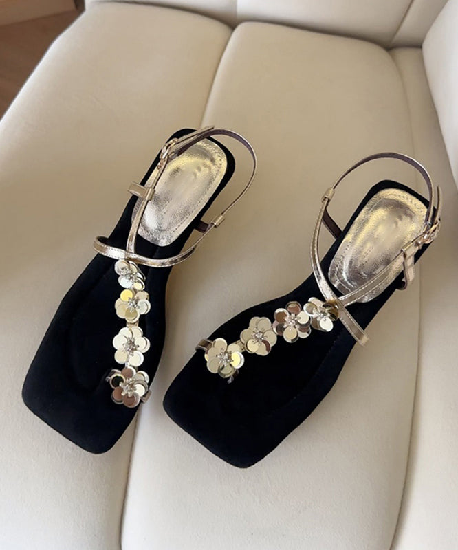 French Gold Floral Faux Leather Wedge Heels Sandals