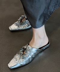 French Black Sequins Wrinkled Splicing Slide Sandals