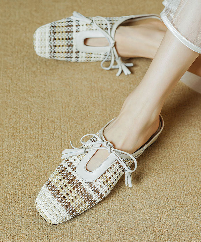 Minimally Casual Beige Breathable Slide Sandals Splicing Lace Up