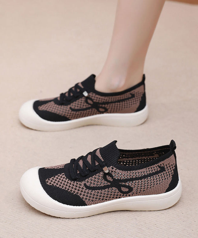 Yellow Hollow Out Breathable Mesh Comfortable Splicing Flat Shoes