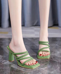 Green Peep Toe Sandals High Heel Faux Leather
