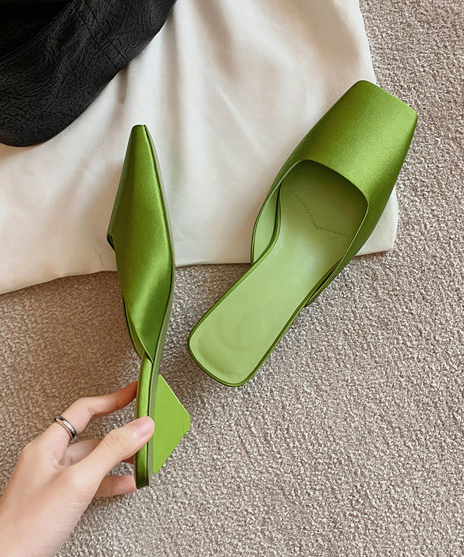 French Satin Fluorescent Green Slide Sandals