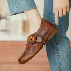 Retro Leather Bickled Flat Casual Shoes
