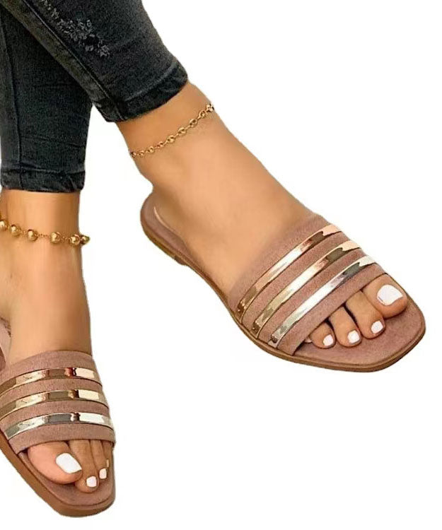 Pink Faux Leather Splicing Peep Toe Beach Slide Sandals Women