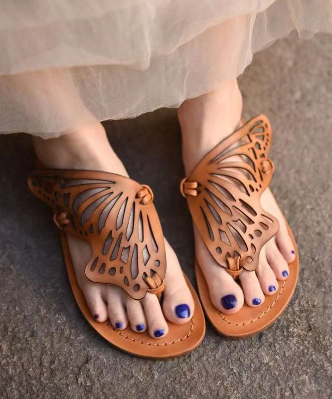 French Flip Flops With Flat Bottoms Hollowed Out Butterfly Slippers